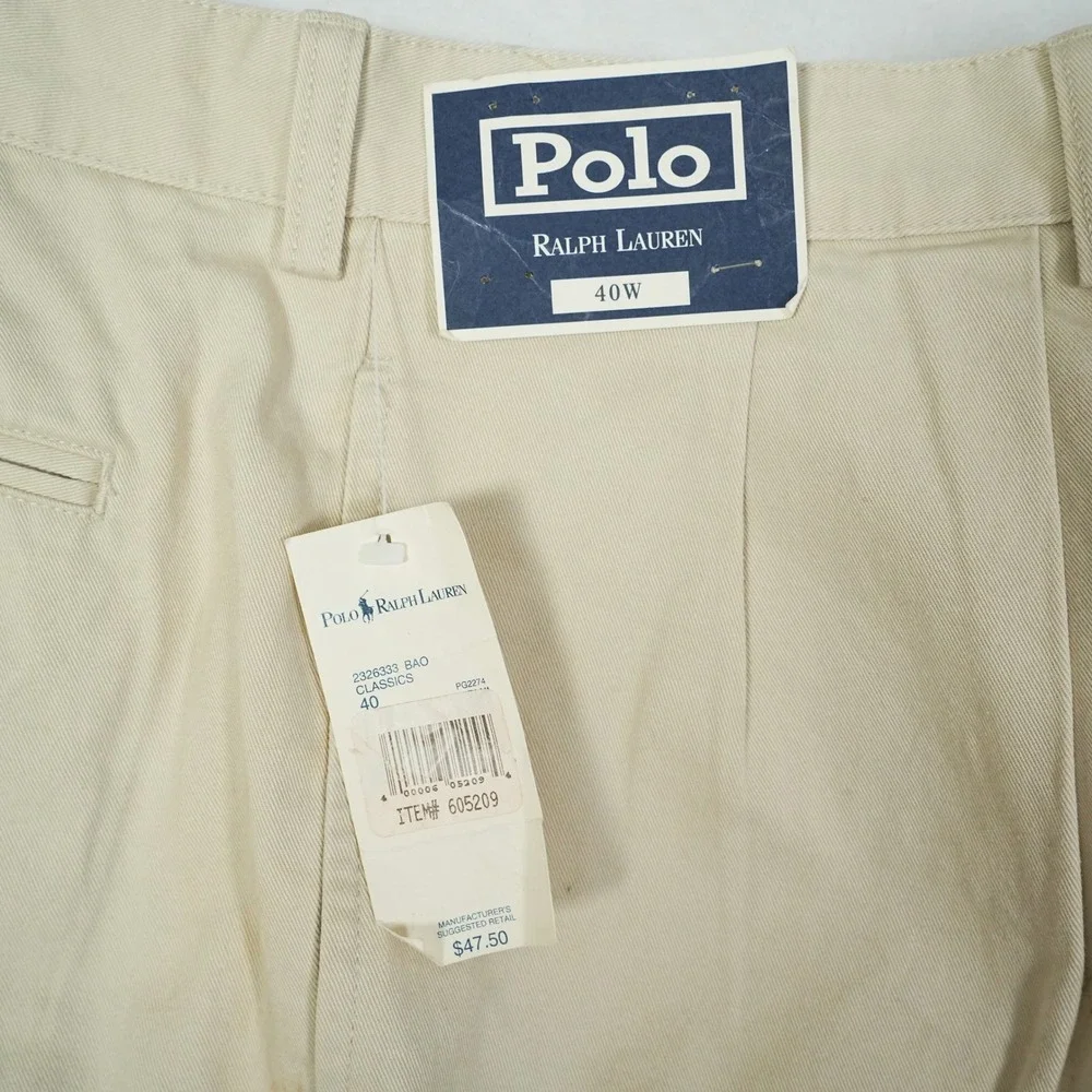 Polo Ralph Lauren Mens Double Pleated Chino Shorts Tan Beige 40W Vintage BAO